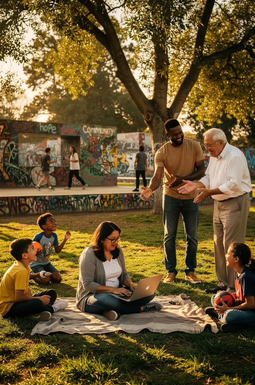 Illustration of interconnected icons representing insights, problem-solving, and community growth on a neutral background.