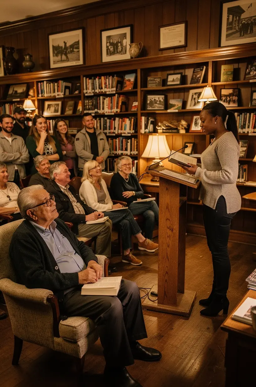 Volunteer helping elderly residents in a park, symbolizing practical community support and actionable assistance.