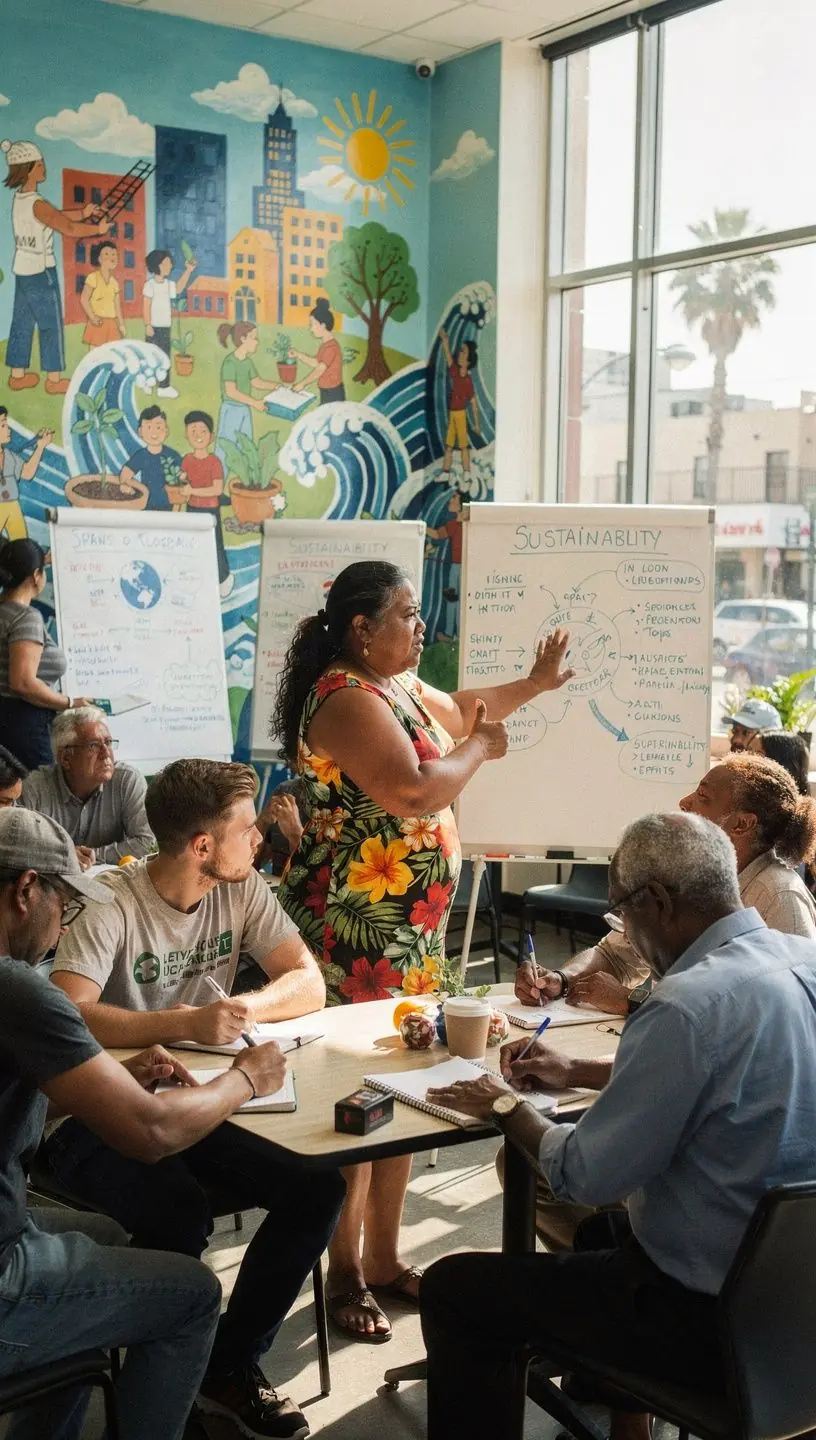 Group photo of community leaders and citizens smiling after a successful local project implementation meeting.