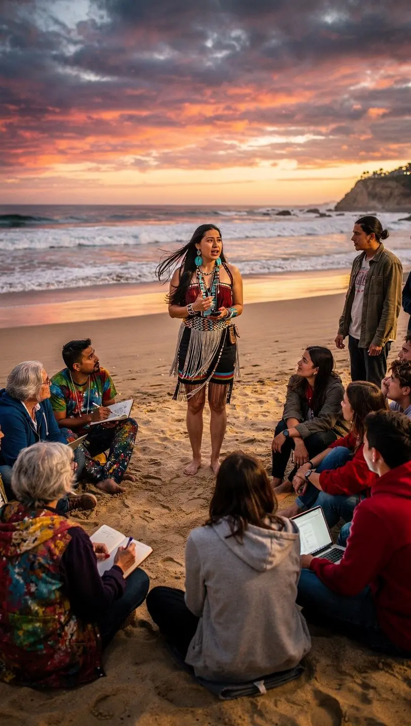 A professional facilitator guiding a transparent conversation circle with residents sharing personal stories.